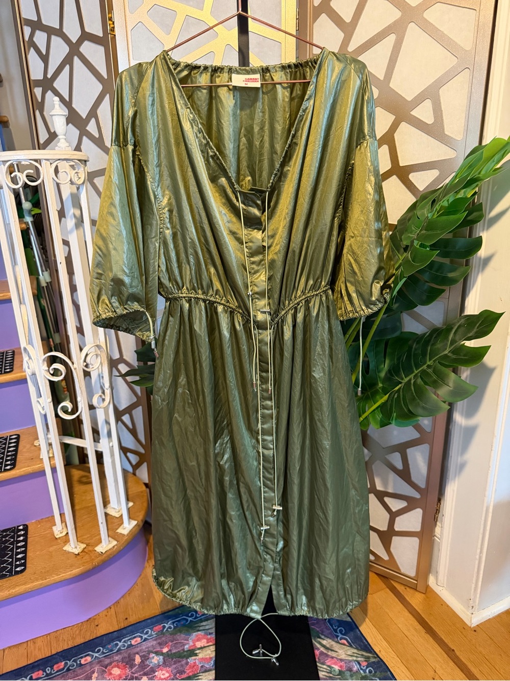 Samant Chauhan Olive Metallic Midi Dress M